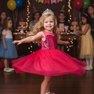 A.T.U.N. (ALL THINGS UBER NICE) Baby Girls Sequins & Mesh Birthday Party Dress | Soft Comfortable Stylish Celebration Outfit | Elegant Sparkle High-Low Tulle Frock