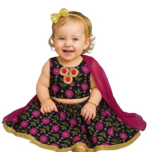 A.T.U.N. (ALL THINGS UBER NICE) Baby Girls Cotton Ethnic Floral Lehenga Choli Set with Lace & Dupatta | Traditional 3-Piece Festive Outfit for Kids